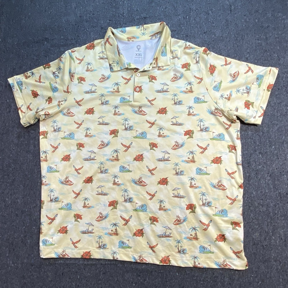 Polo Golf Palm Trees Bird Flower Relax Performance Shirt Sz 2XL